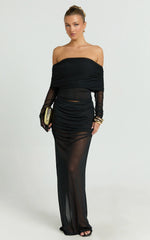 Roza Maxi Skirt - Mid Waist Sheer Mesh Skirt in Black