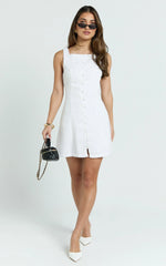 Aveline Mini Dress - Structured Button Front Dress in White
