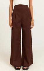 Alina Pants - Linen High Waisted Wide Leg Relaxed Pants in Chocolate