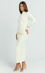 Amelita Midi Dress - Long Sleeve Knot Detail Dress in Cream