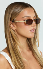 Aurelia Metal Rectangle Sunglasses in Gold/Tea