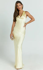 Adilah Maxi Dress - Cowl Neck Satin Dress in Butter Yellow