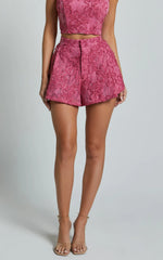 Cybill Shorts - Floral Detail Full Hem Shorts in Pink