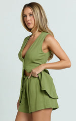 Olivia Shorts - Drawstring Relaxed Linen Shorts in Sage