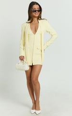 Cady Mini Dress - V Neck Hook And Eye Front Fitted Dress in Yellow