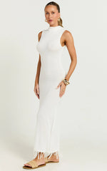 Beatrice Maxi Dress - High Neck Bodycon Knit Dress in White