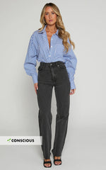 Dexter Jeans - High Waisted Straight Leg Denim Jeans in Washed Black