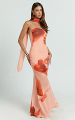 Angie Maxi Dress - Strapless Bias Column Dress with Scarf in Orange