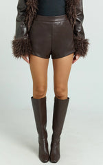 Rosetta Shorts - PU Fitted Micro Shorts in Chocolate