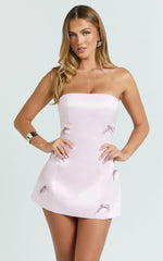 Alina Mini Dress - Strapless Diamonte Bow A Line Dress in Pink