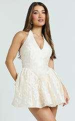 Posie Mini Dress - Plunge Fit And Flare Dress in Cream