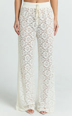 Roxy Pants - High Waist Lace Relaxed Drawstring Pants in Off White