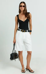 Nola Shorts - Mid Waist Bermuda Relaxed Fit Shorts in White