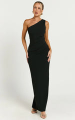 Criselda Maxi Dress - One Shoulder Maxi Dress in Black