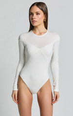 Kerryn Bodysuit - Long Sleeve Marl Cross Front Bodysuit in Ivory