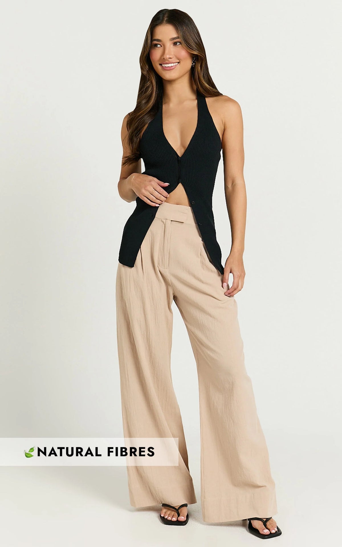 Bette Pants - High Waisted Wide Leg Pants in Stone