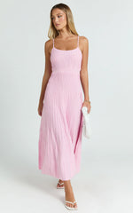 Donissa Midi Dress - Panelled Knit Dress in Pale Pink