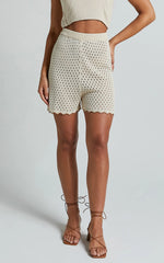 Caja Short - Wavy Hem Detail Knit Shorts in Nutmeg/Shell