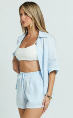 Ramona Linen Shorts - Drawstring Linen Shorts in Pale Blue