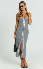 Anessa Midi Dress - Button Front Bustier Fitted Dress in Black