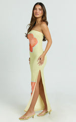 Aretta Maxi Dress - Strapless Fitted Placement Mesh Print Dress in Orchid Print