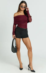 Roza Top - Asymmetric Long Sleeve One Shoulder Top in Wine