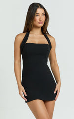 Salome Mini Dress - Halter Neck Bodycon Dress in Black