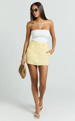 Dream Linen Blend Skort - High Waisted A Line Skort in Lemon
