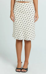 Elise Midi Skirt - High Waist Skirt in White Polka Dot