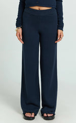 Ottie Pants - Mid Rise Straight Leg Knit Pants in Navy