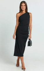 Monette Midi Dress - One Shoulder Straight Dress in Black