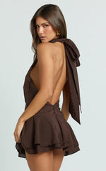 Bryonie Mini Dress - Backless Halter Dress in Chocolate