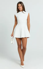 Becky Mini Dress - High Neck Sleeveless Fit And Flare Dress in White