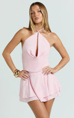 Bertie Mini Dress - Cowl Halter Neck Dress in Pink