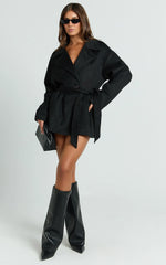 Alessandra Coat - Single Breasted Belted Short Wool Like Coat in Black