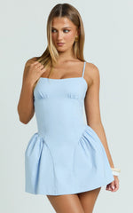 Elliot Mini Dress - Scoop Neck Fit And Flare Dress in Pale Blue