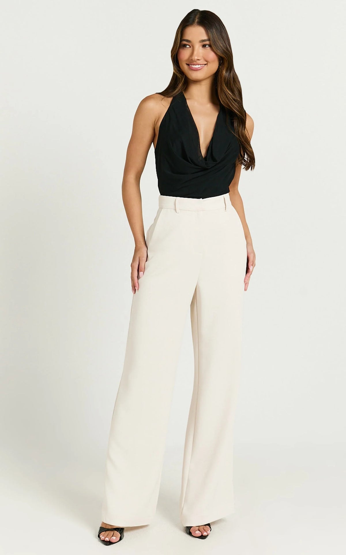 Bonnie Pants - High Waisted Tailored Wide Leg Pants in Bone