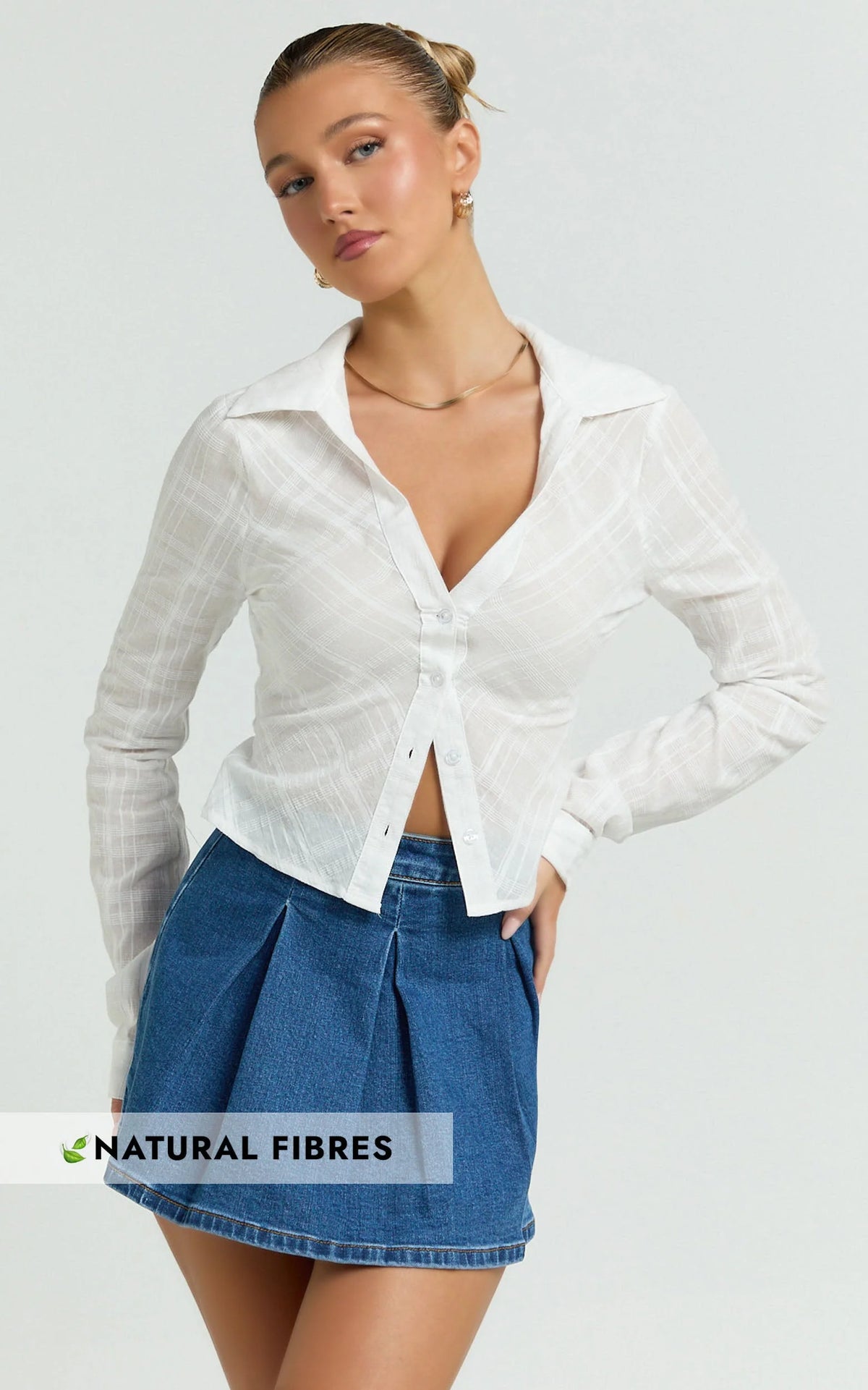 Dahlia Top - Long Sleeve Fitted Shirt in White
