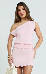 Ondine Mini Skirt - Scalloped Folder Over Tie Skirt in Baby Pink