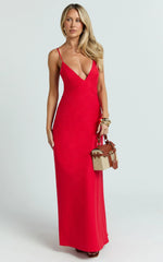 Hinata Maxi Dress - Linen Blend Slip Dress in Red