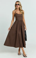 Braelyn Midi Dress - Scoop Neck Flare Dress in Chocolate