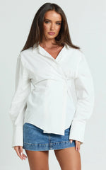 Noah Top - Cinched Waist Oversized Shirt in White
