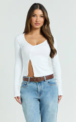 Acacia Top - Asymmetric Button Down Rib Top in White