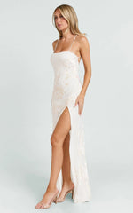 Chrissy Maxi Dress - Square Neck Lace Back Fit And Flare Dress in Ivory