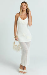 Alodia Maxi Dress - Sheer Crochet Knit With Crochet Seashells And Keyhole Dress in Off White