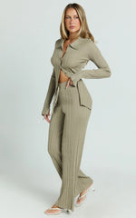 Kelsey Pants - High Drawstring Waist Knit Pants in Taupe