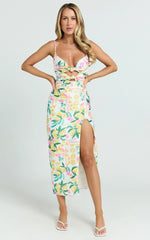 Janice Midi Dress - Knot Detail Front Split Dress in Le Citron