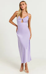 Amitola Midi Dress - V Neck Cut Out Slip Dress in Lilac