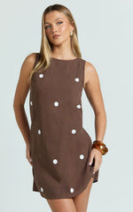 Kate Mini Dress - Shift Dress in Chocolate Polka Dot