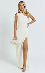 Joanne Maxi Dress - Scoop Neck Fringe Dress in Ivory
